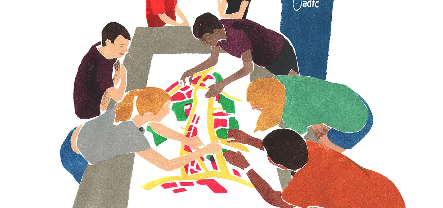 Illustration einer Gruppe an einem Tisch